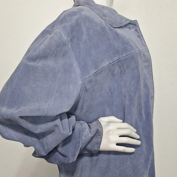 Women's Blue Leather Jacket - Picture 6 of 10